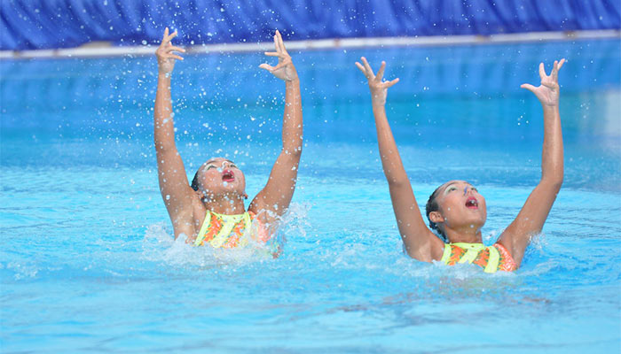 A imagem representa duas irmãs gêmeas na ginástica artística, dentro de uma piscina. A água tem analogia com os signos de água. No caso, o signo de Peixes por causa da união das duas irmãs em fazerem o melhor de s. Uma pela outra. A frase que se encaixa nisso é: Juntas até debaixo d'agua!